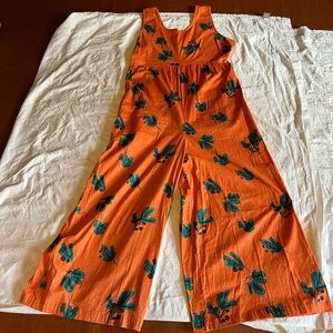 Bel Kazan Tropical Orange Jumpsuit with Leaf Print